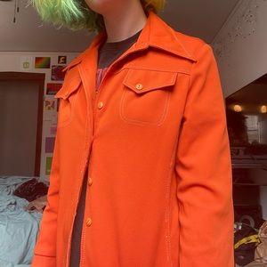 Vintage Polyester Orange Leisure Suit Top/ Jacket